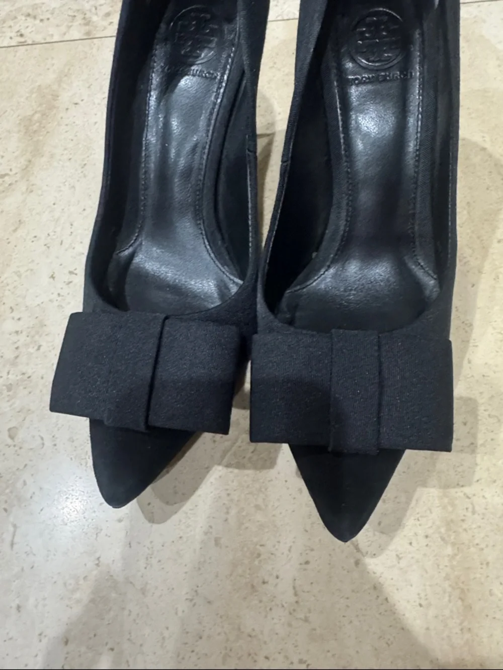 Tory Burch Black Pointed-Toe Bow Pumps
